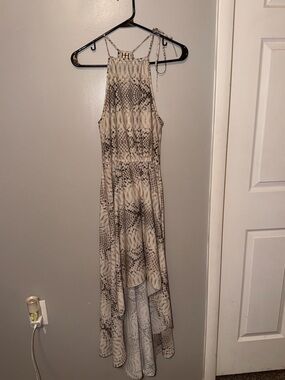 Haute Hippie Beige Snake-Print High-Low Halter Maxi Dress